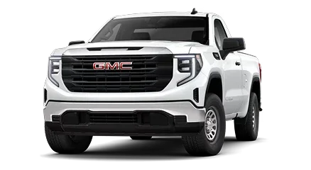 White GMC Sierra 1500 regular cab pickup, front three-quarter view